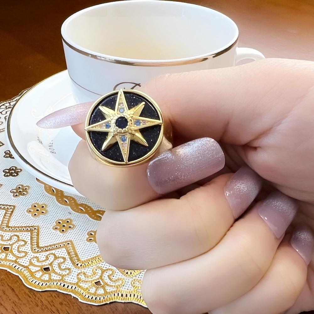 Golden Royalty Star With Stones Ring Europe Fine Jewerly For Women Autumn Lucky Gift In   Copper