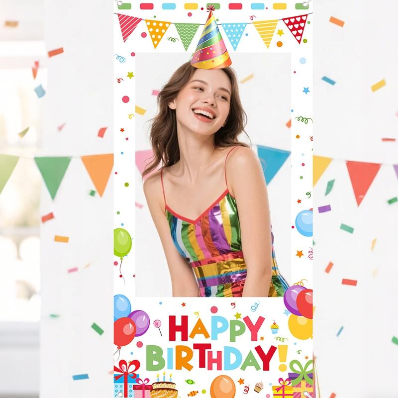 Birthday Party Photo Booth Frame Happy Birthday Photo Frame Backdrop Colorful Balloons Kids Birthday Party Decorations Supplies