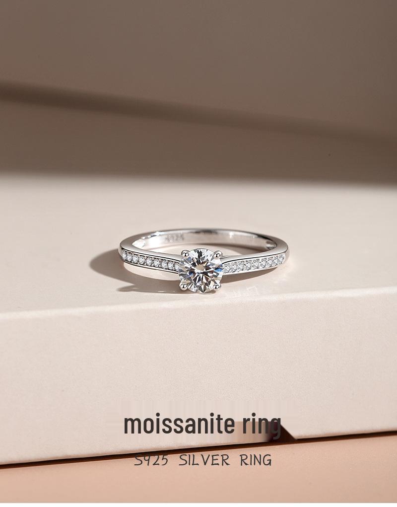 Japanese-Korean Style 0.5ct Moissanite Diamond Ring for Women, 925 Sterling Silver, High-End Niche Design