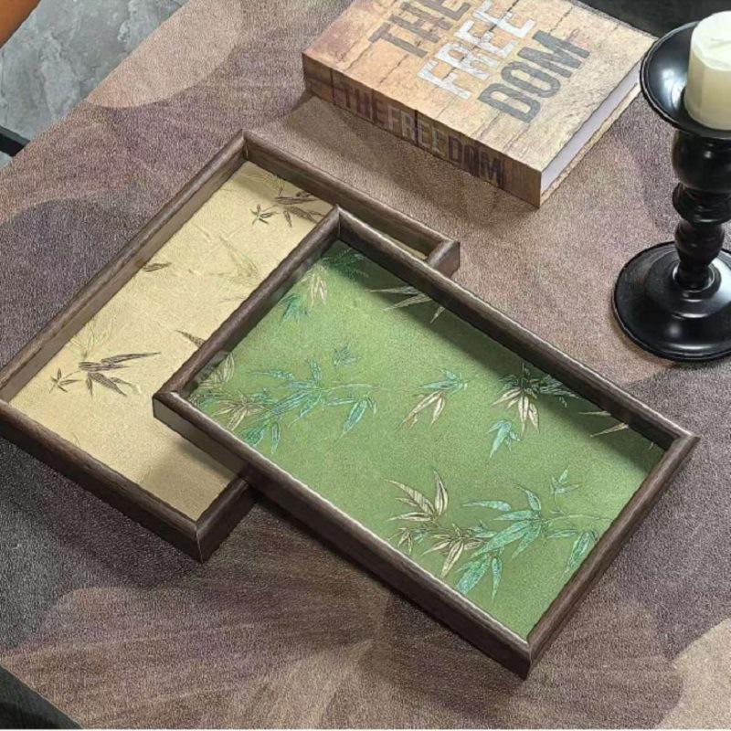 Bamboo Leaf Style Embroidered Tray for Storage