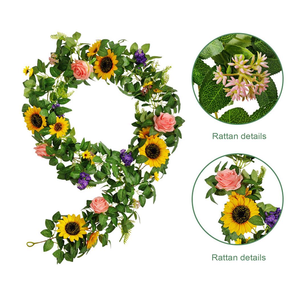 Künstliche Sonnenblumengirlande 190cm Fake Hängende Sonnenblumenranke für Hochzeitsbogen Bankett Tisch Haustür Heimdeko