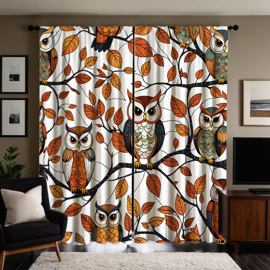 2 szt. HD Jesienne drzewo Orzeł z głową kota Rodzina dekoracyjna zasłona Żółty krawat zasłona z nadrukiem cyfrowym Styl Dekoracja domu Dekor