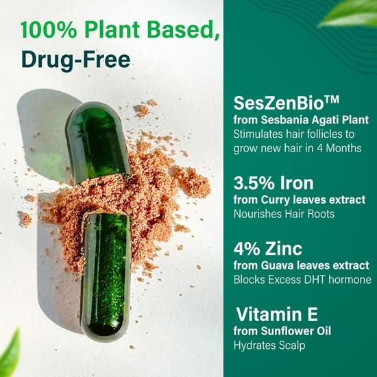 OZiva Hair Vitamin Capsules for Hair Growth & Hair Fall Control,100% Natural with Biotin, Iron,Clinically Proven Hair Growth Supplements
