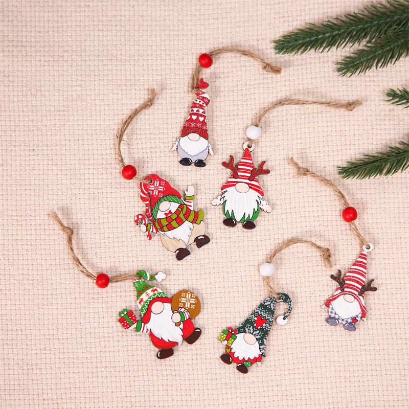 12 Set Wooden Of Colorful Old Man Couple Style Christmas Tree Ornaments