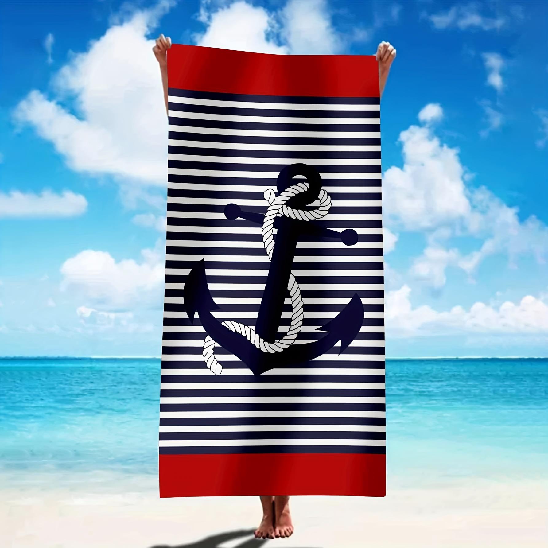 

Marine Anchor Towel, Ultra Absorbent Quick Dry Microfiber Beach Towel, Classic Striped Anchor Design for Swimming Camping W30*H60(CM)