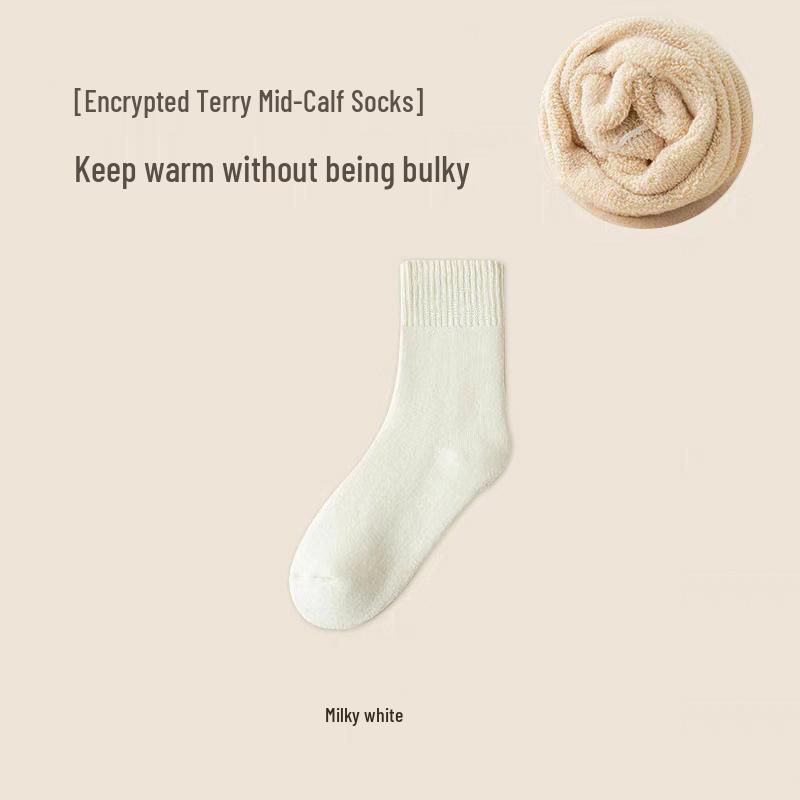 Women's Fleece-Lined Mid-Calf Socks - Thick, Warm Terry for Autumn/Winter