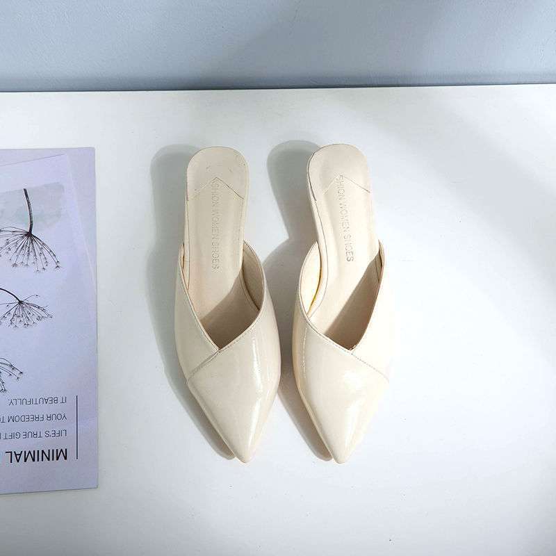

Soft leather 3CM cat heel small red shoes slippers wine glass heel pointed shoes low heel high heels patent leather non-slip bag head slippers 35