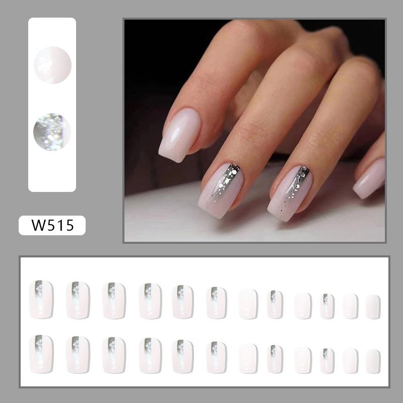 Simple European square fake nails, black gradual change glitter powder nail art tablets, powder transparent fashion European and American ins wind
