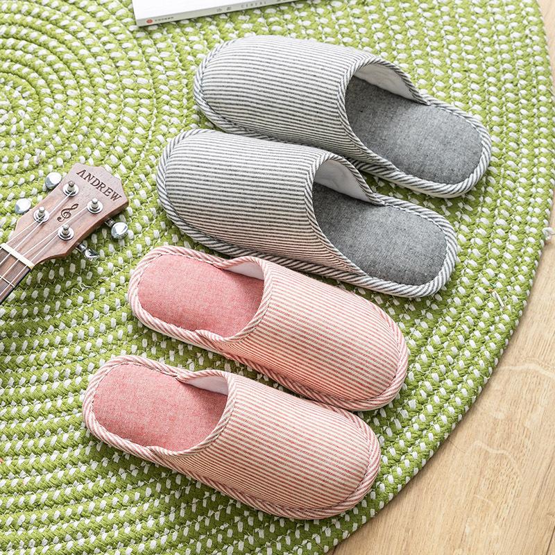 Household Slippers Spring Autumn Winter Four Seasons Female Couple Home Non-slip Indoor Cotton Linen Linen Thick Bottom Men