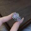Heavy Industry Zirconium Flower Ring Exquisite Light Luxury Simulation Pink Gem Double Flower Color Treasure Open Ring Female