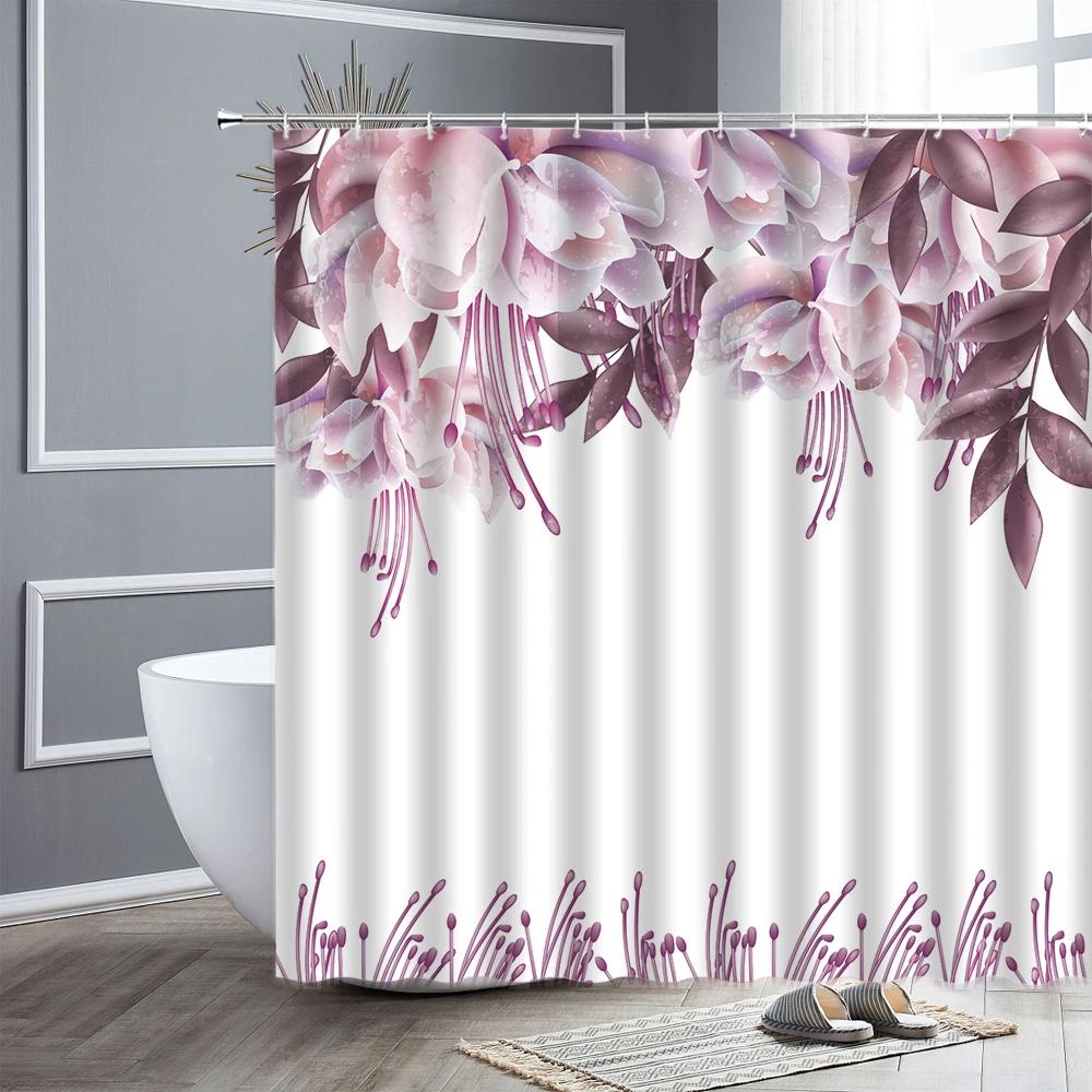 Conjunto de cortina de chuveiro floral roxo lavanda rosa rosa flores simples decoração de banheiro cortinas de poliéster pano de fundo de fotografia