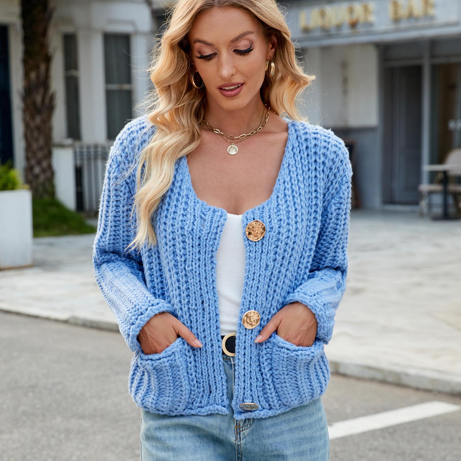 

Women s Blue Chunky Knit Cardigan Sweater Open Front Long Sleeve Casual Oversized Coat S темно-синього кольору