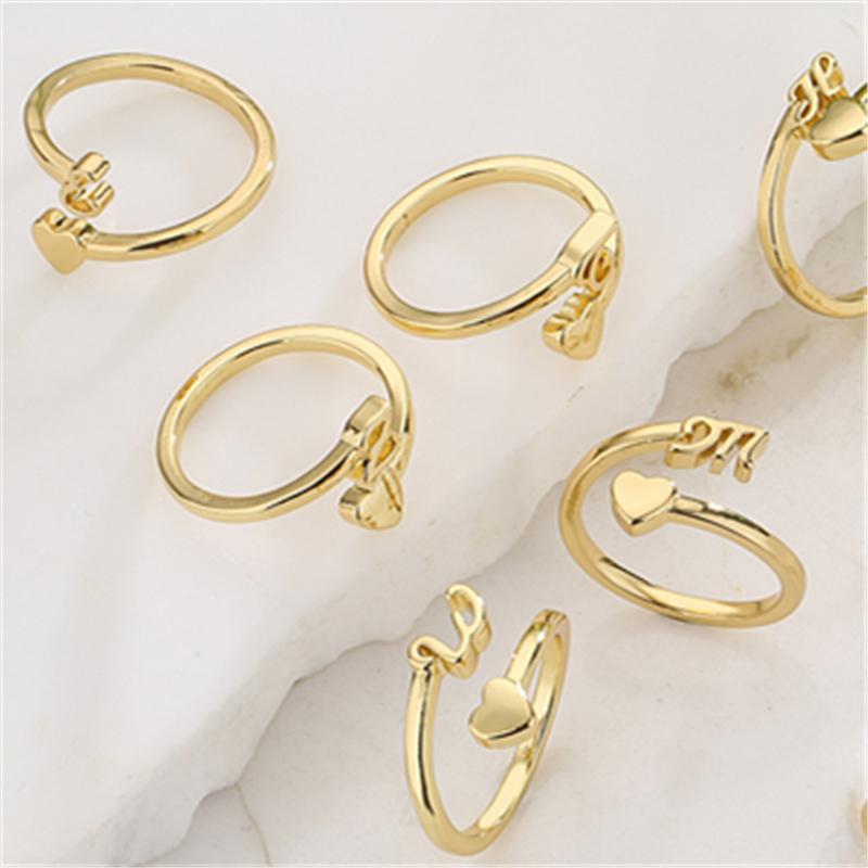 

HECHENG,A-Z Initial Letter Rings For Women Statement Ring 26 letters women adjustable Love Heart rings wholesale Sweet Zircon resizable&A