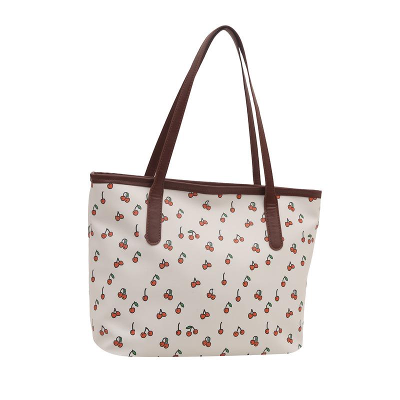 Fashion Design Sense Cute Cherry Print New Large Capacity Trend Personality I Portable Tote Bag Women