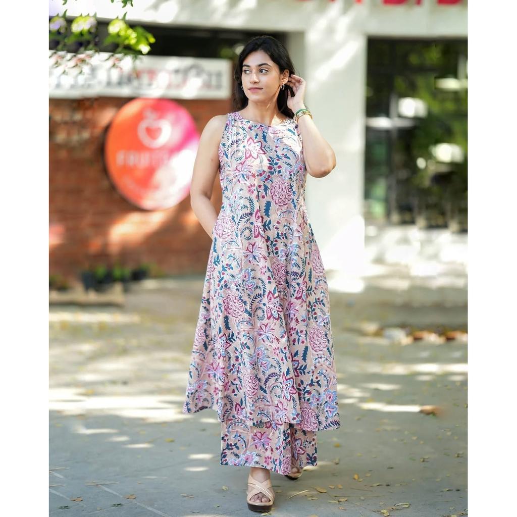 Women's Aline Kurti with Palazzo Set Indian Bollywood Ethnic Kurta Cord Set