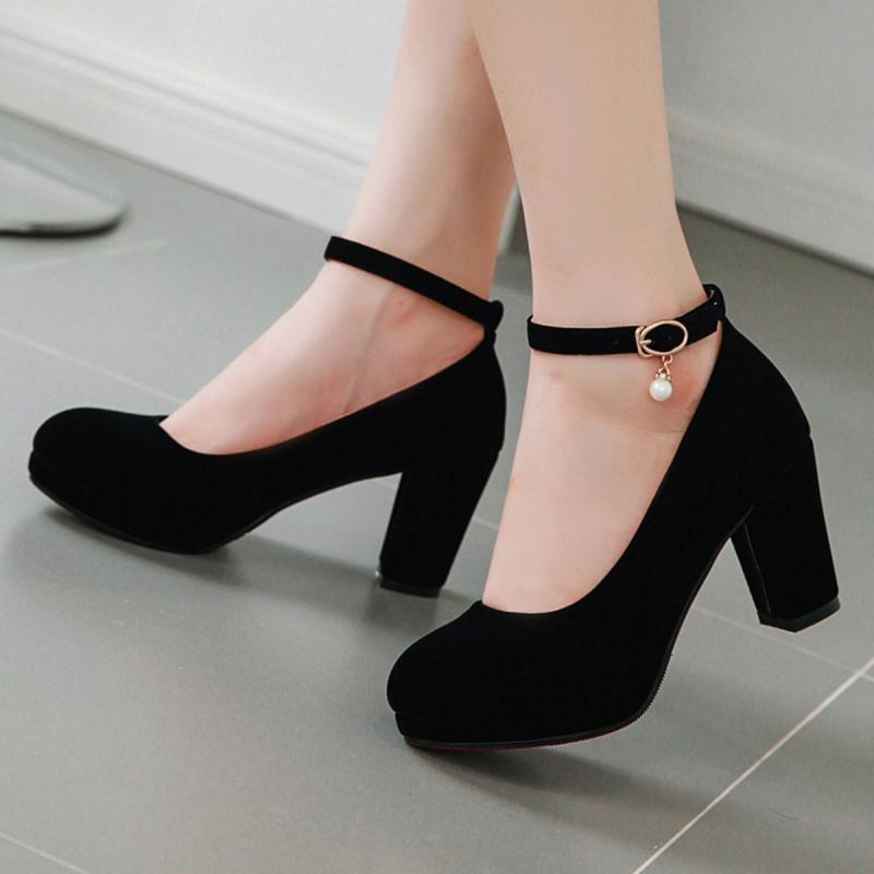 Flock Dámské lodičky na vysokém podpatku Boty 2025 Módní pásek Černé Červené na podpatku Párty Svatební Kancelářské boty Dámská platforma