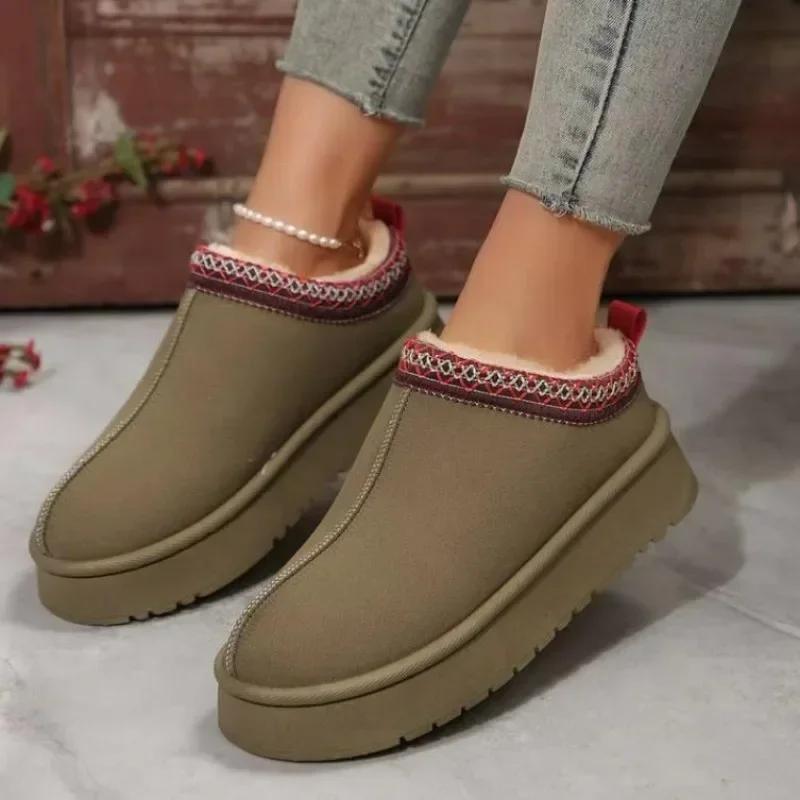 Chelsea Ankle Snow Boots Women Winter Brand Fur Short Plush Warm Flats Slippers Platform Shoes Flip Flops Botas Cotton Shoes