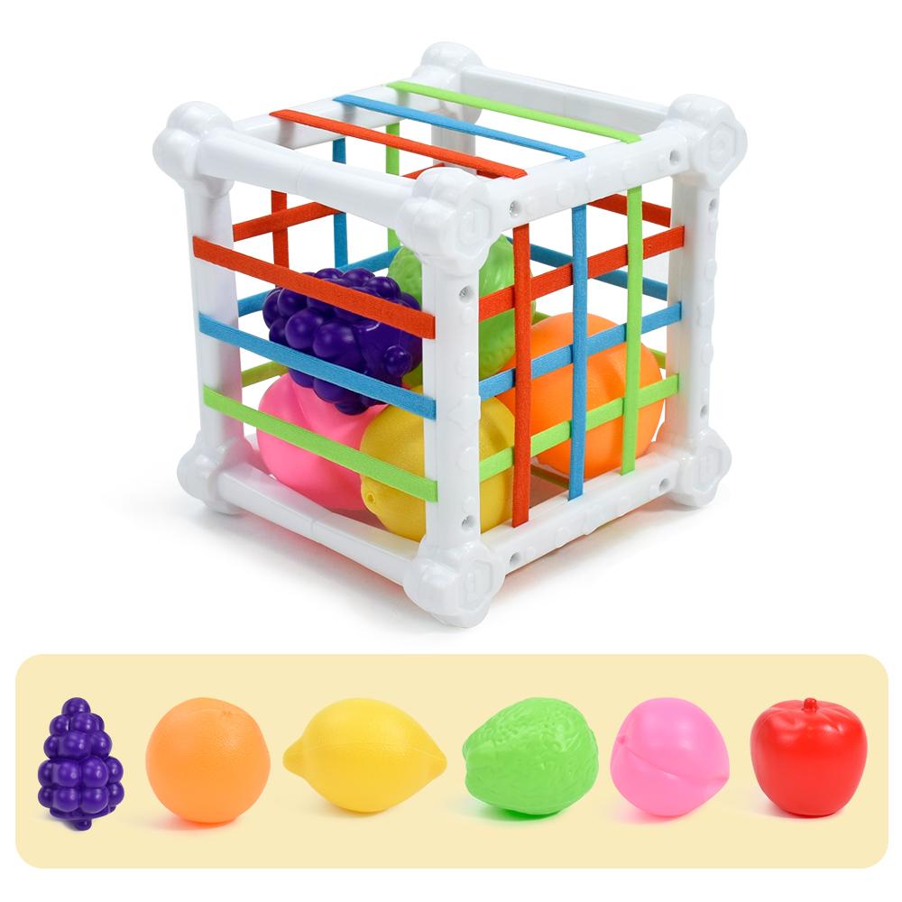 Baby Montessori Sensory Toys Shape Sorter Cube Baby Toys with Colorful Fruits Activity Learning Fine Motor Skill for 1 Year Old