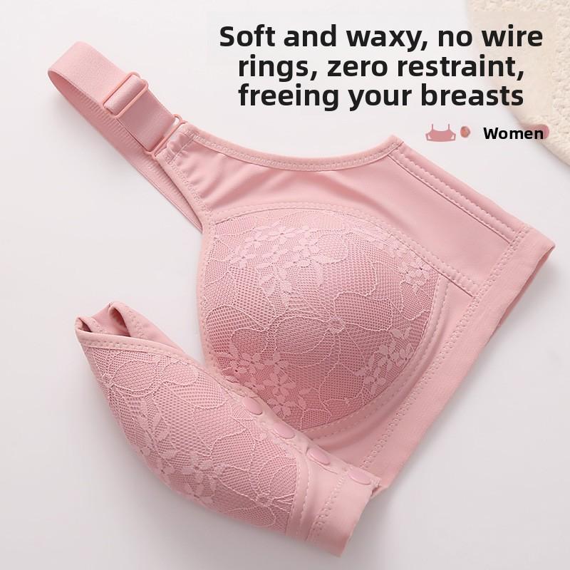 Mature Women Bra Front Closure Fixed Cup Wireless Push Up Beautiful Back Mom Bra Comfortable Supportive Full Coverage Anti Sagging Underwear