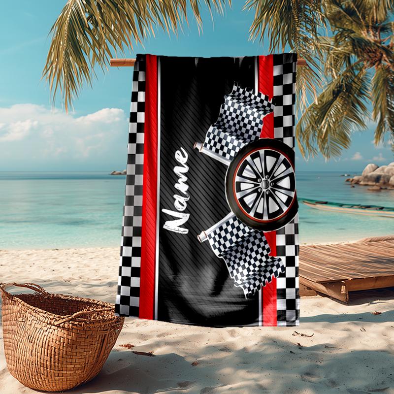Custom Name Ultra-Soft Beach Towel with Racing Theme,Ideal for Pool - Camping, Diving - Perfect Travel Essential, Vibrant Beach Towel.