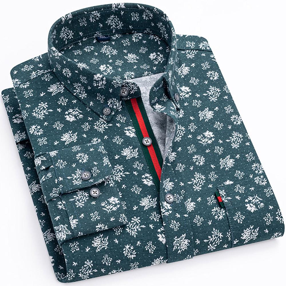 

Men s 100% Cotton Floral Print Casual Oxford Shirt with Chest Pocket, Spring Autumn Contrast Piping Placket Button-down Shirts 45 глибоко moss зелений колір