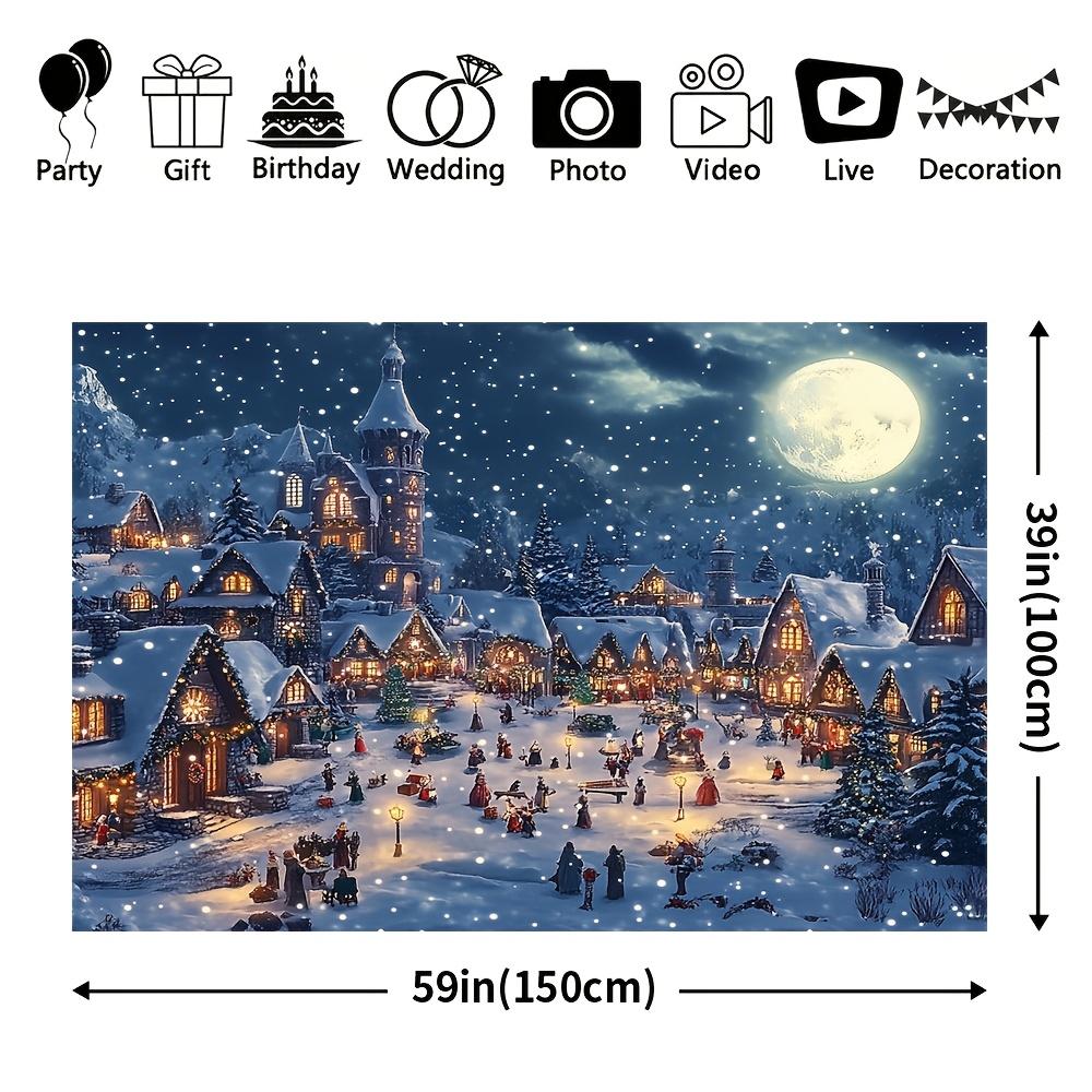 1 holiday Christmas village background, comfortable snow street landscape with snow pine trees, perfect for indoor use