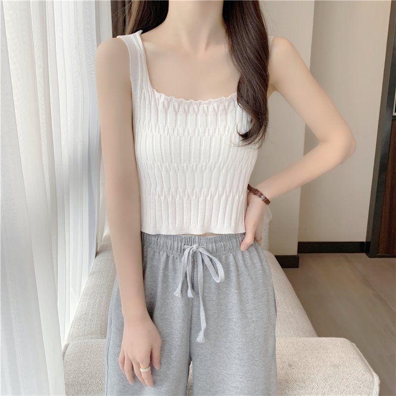 Unique and Chic Camisole Summer Inner Vest Women's Short Top Knitted Strapless Outer Wear