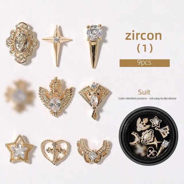 

9 предметів 3D металеві цирконові діамантові прикраси для нігтів Цирконові стрази Ювелірні вироби для нігтів зі сплаву з цирконовою китицею Підвіска для нігтів Доступ до нігтів білий