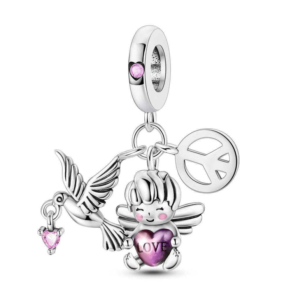 Copper Plated Charms Beads Heart Shape Balloon Carnation Pendant For Woman Fit Original Bracelet Jewelry Making