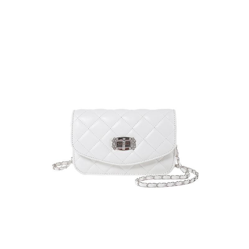 Trendy Lock Buckle Shoulder Bag With Rhombus Chain For Women 2024 Spring белый