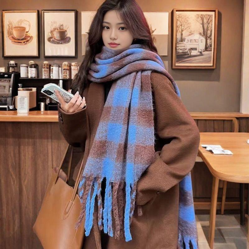 Scarf women's winter advanced sense thickened warm imitation cashmere plaid scarf Korean version versatile scarf tide
