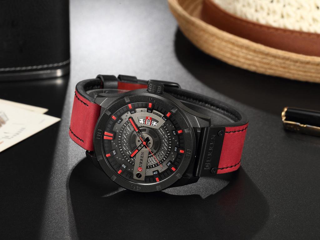 Curren 8301 Men's Leather Strap Business Calendar Watch