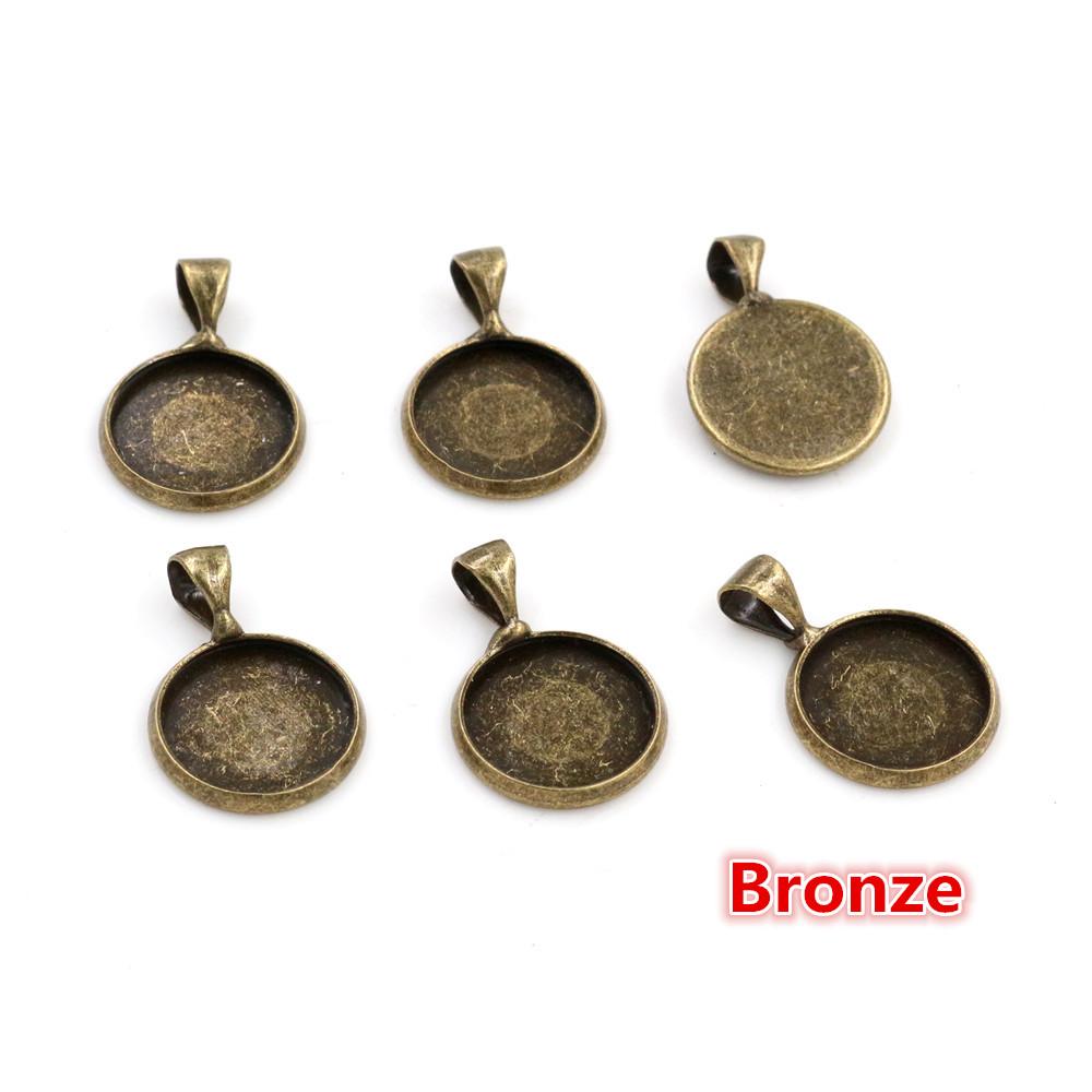 20pcs 12mm Inner Size Silver Gold Rhodium Plated Brass Material Simple Style Cabochon Base Cameo Setting Charms Pendant Tray