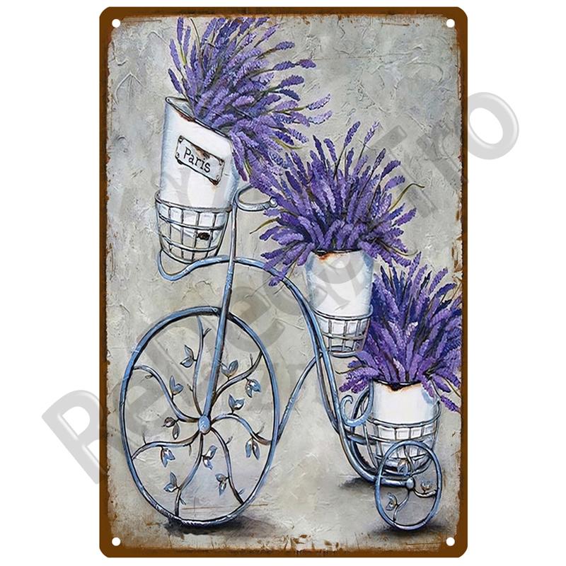 Lavender Metal Sign Plaque Vintage Flowers Tin Sign Wall Decoration For Room Art Garden Kitchen Home Living Room Iron Painting