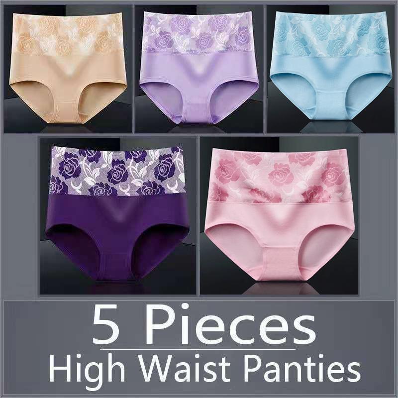 5pcs Women's Panties Pure Cotton Breathable High Waisted Panties Women's Plus Size Underwear
