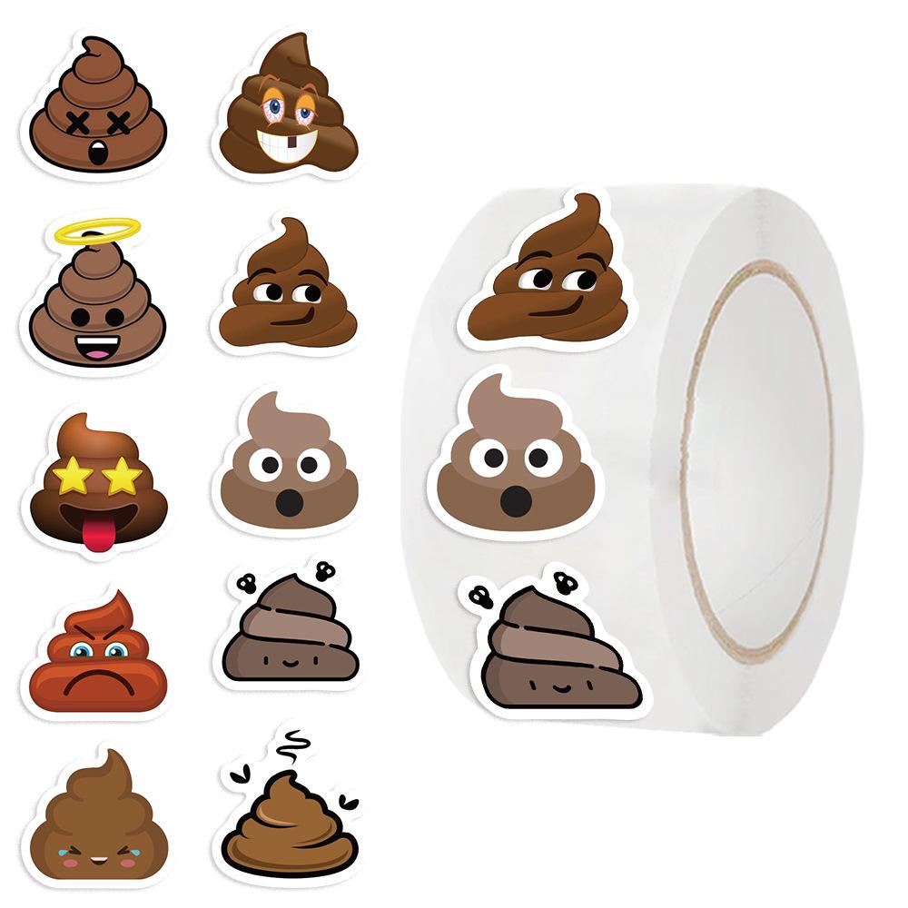 500 Pieces/roll Roll Sticker Tape Spoof Poop Sticker Hand Account Material Decorative Envelope Seal Sticker
