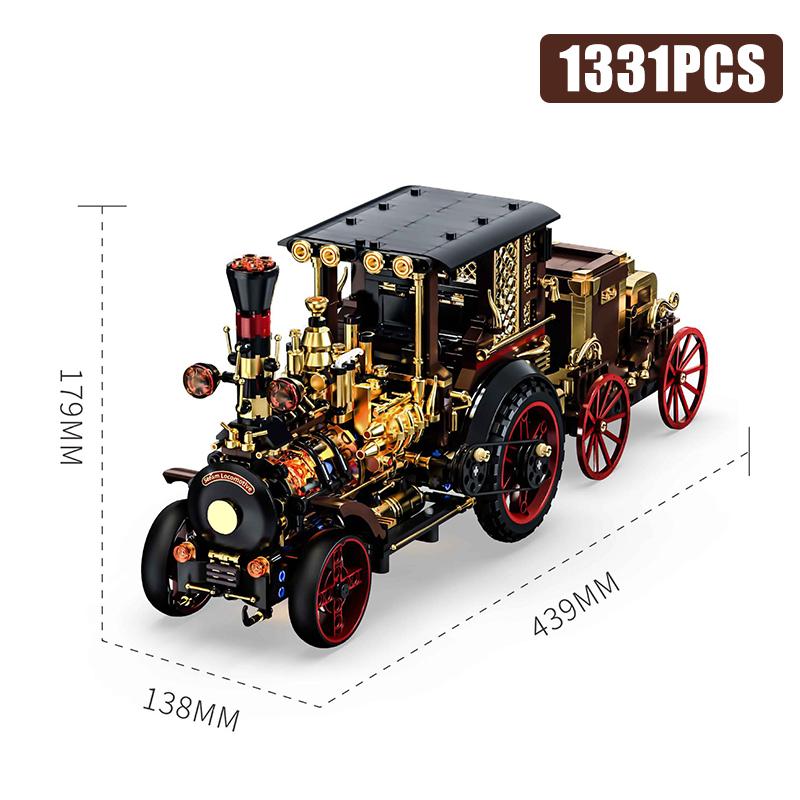 Creative 1331Pcs Vintage Mechanical Steam Car Building Blocks City Retro Steam Punk Vehicle Desktop Decoration Bricks Toys Gift