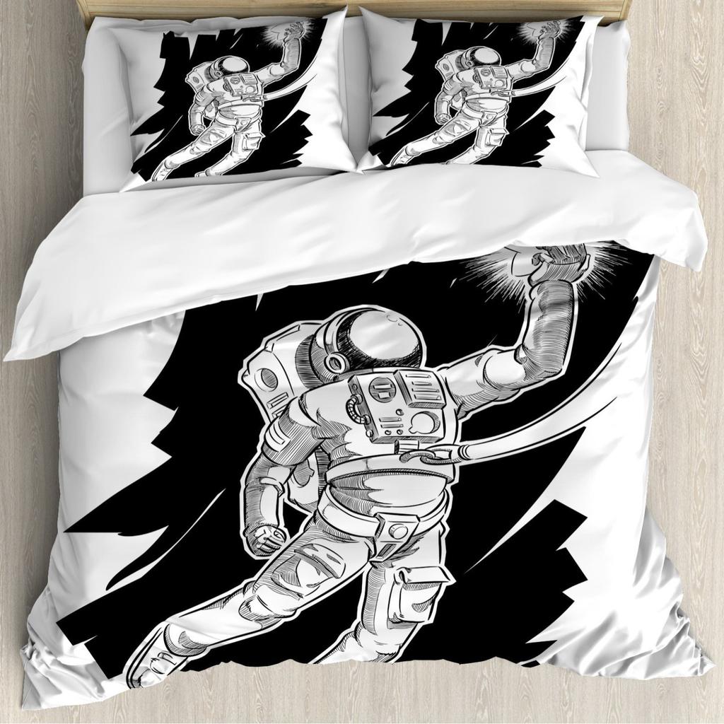 Three-Piece Space Astronaut Pattern Printed Duvet Set Suitable For Children'S Bedroom Decoration