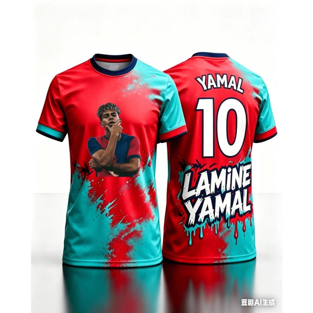 Summer Yamal Commemorative 3D Print Family Outfit Football Jersey T-shirt. Loose and Comfortable Suitable for Daily Wear
