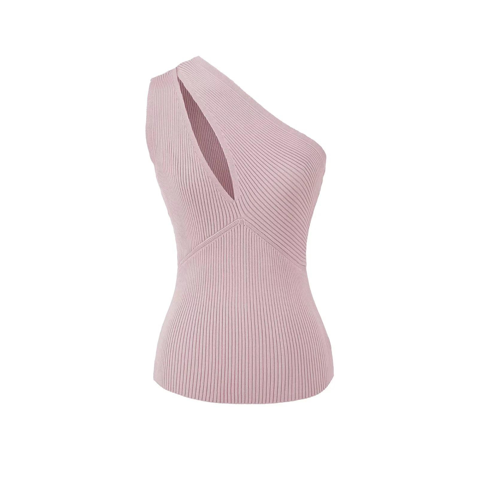 

Sweet & Spicy Off-Shoulder Knit Vest for Women - Spring 2026 Slim-Fit Versatile Top Medium светло-розовый