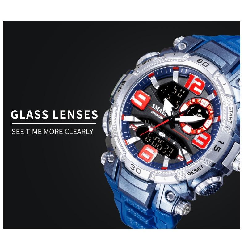 SMAEL Dual Display Electronic Watch Teen Student Waterproof Sports Watch Glow-in-the-dark Alarm Clock