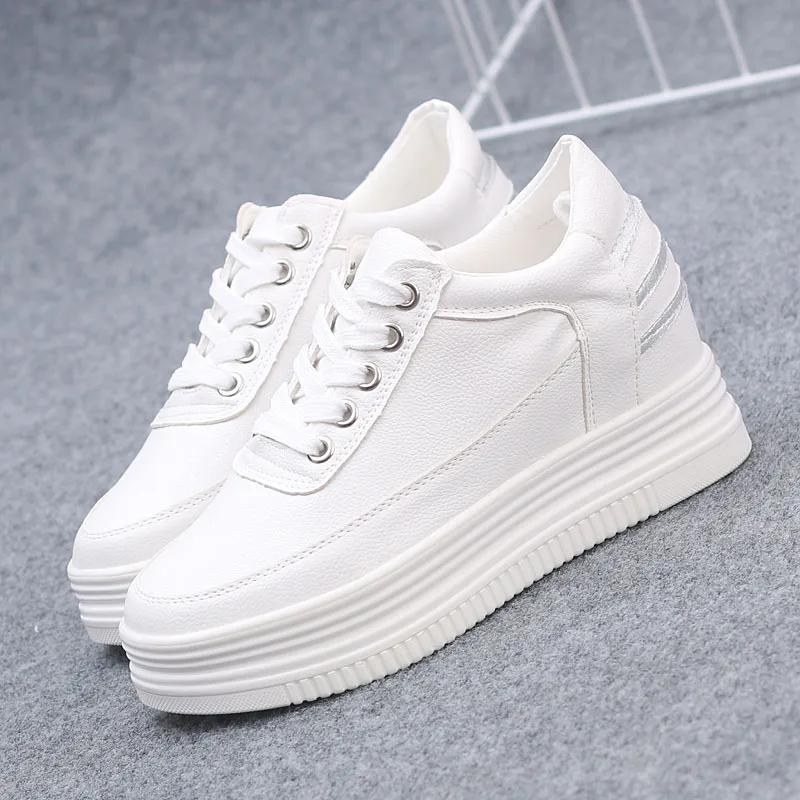 Fashion 8CM Genuine Leather Women Sneakers Autumn  Vulcanized Shoes Fashion Ladies Sports Casual Little White Shoe Cowhide