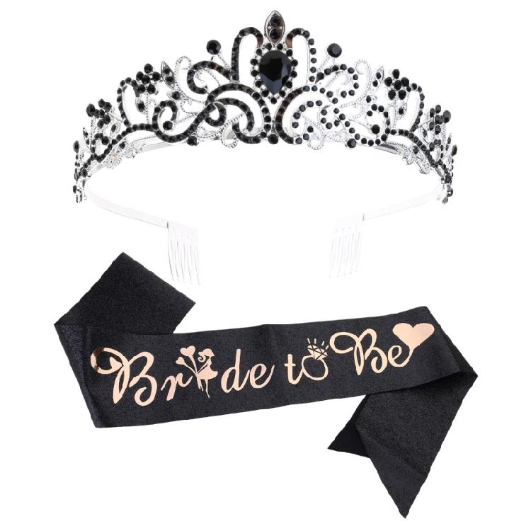 Bride To Be Set Bridal Sash Headband Rhinestones Studded Crown Photo Props