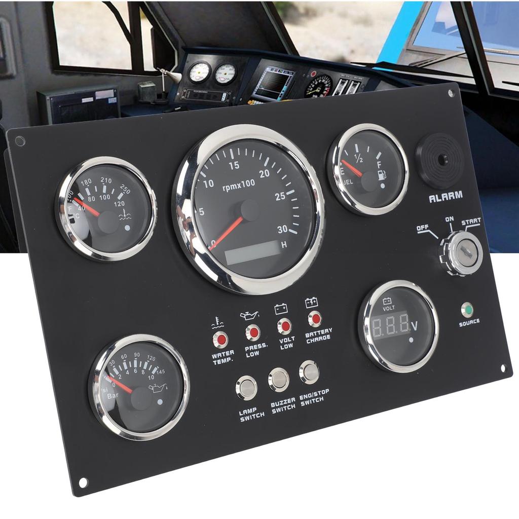 85mm Instrument Panel Gauge Set 24V 0 to 3000RPM Water Temperature Oil   Oil Pressure with Key for Boat Yacht