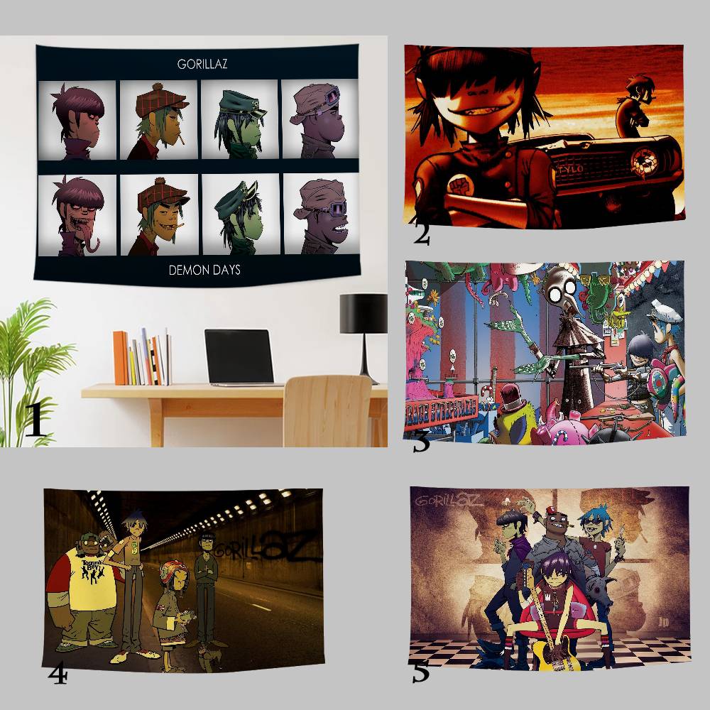 Virtual Rock Band Gorillaz Music Anime Tapestry Hanging Tarot Hippie Wall Rugs Dorm Home Decor