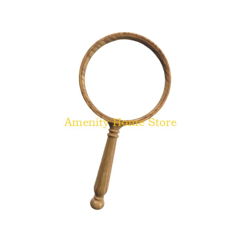 F26C Aspherical Lens 10X Magnifier with Retro Wooden Handle Not Fatigue Magnifying Glass for Detailed Observation Home Decors