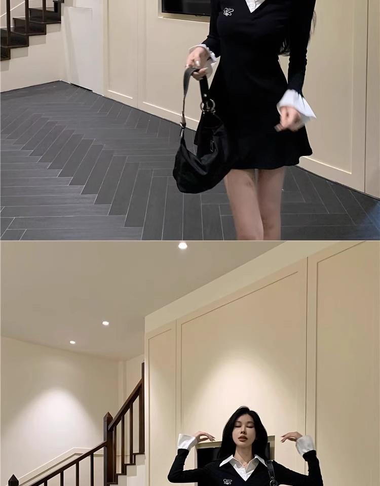 Korean Fashion Faux Two-Piece Shirt Dress – Chic Autumn/Winter Style with Unique Design and Short Skirt for Women