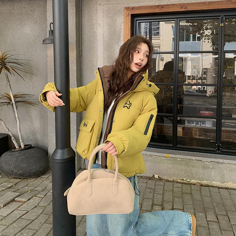 Jesień Zima Pogrubiona Ciepła Parka Kobiety Casual Słodki Jednolity Kolor Duża Kieszeń Luźny Płaszcz z Kapturem Kurtki Odzież Wierzchnia