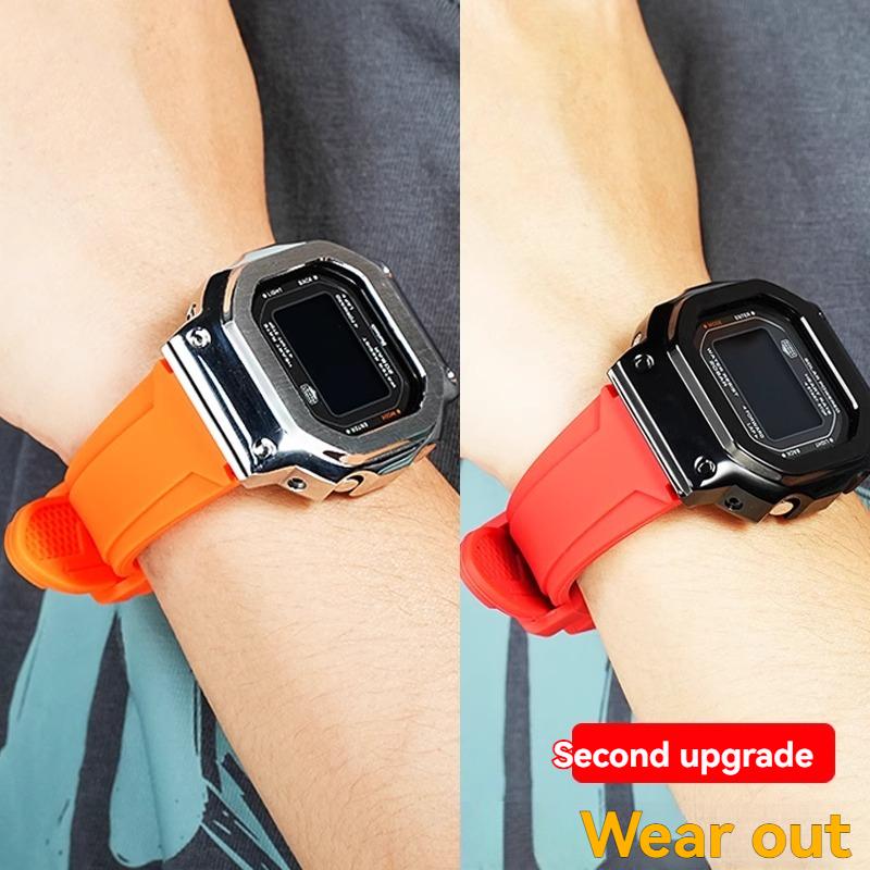 Per serie G-SHOCK Casio DW-5600 GM-5600 GW-B5600 DW5600/60 GW-M5610 GA2100 cinturino bracciale in resina siliconica con catena
