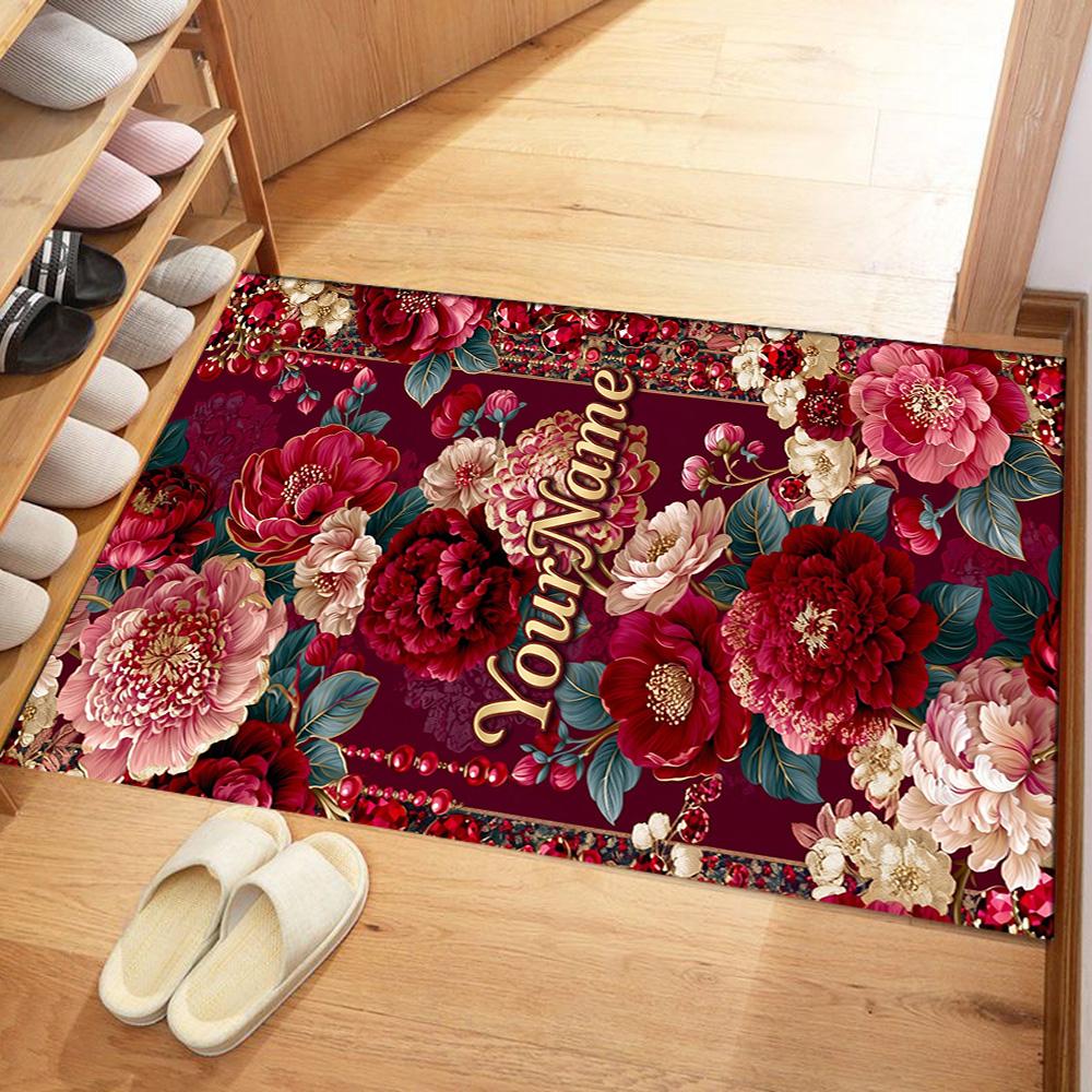Rose Customize Text Floor Mat Design for Dining Room Hallway Living Rooms Entryway Antislip Carpet Anime Office Decor Birthday/Christmas Gift